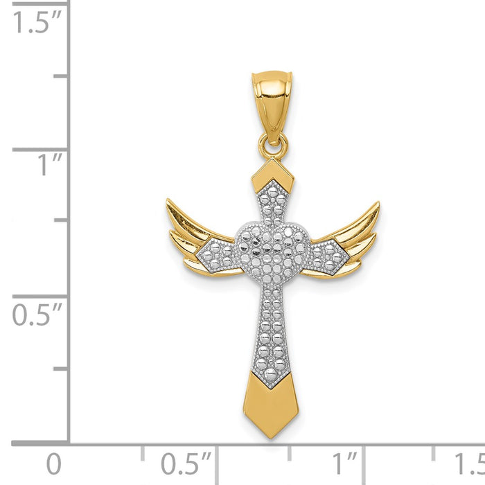 Million Charms 14K Yellow Gold Themed With Rhodium-plated Angel Wing Relgious Cross Pendant