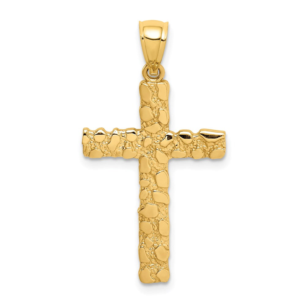 Million Charms 14K Yellow Gold Themed Nugget Relgious Cross Pendant