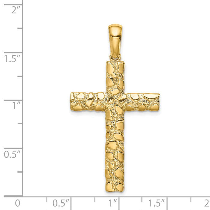 Million Charms 14K Yellow Gold Themed Nugget Relgious Cross Pendant