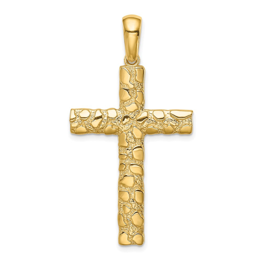 Million Charms 14K Yellow Gold Themed Nugget Relgious Cross Pendant