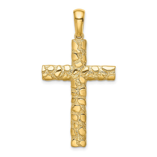 Million Charms 14K Yellow Gold Themed Nugget Relgious Cross Pendant