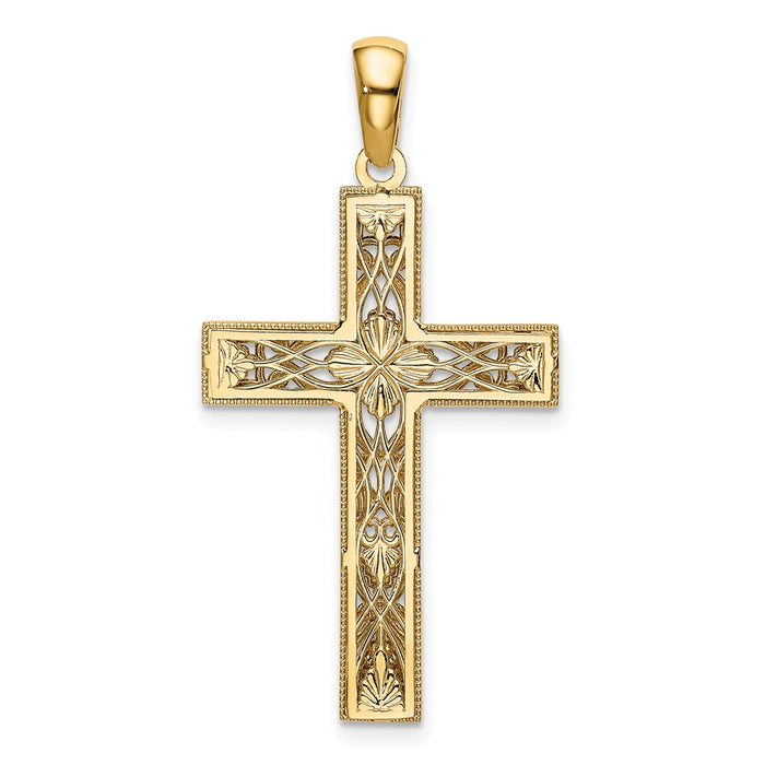 Million Charms 14K Yellow Gold Themed With Rhodium-plated Diamond-Cut Relgious Cross Pendant