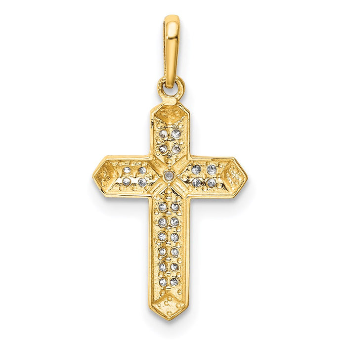 Million Charms 14K Yellow Gold Themed Relgious Cross (Cubic Zirconia) CZ Pendant