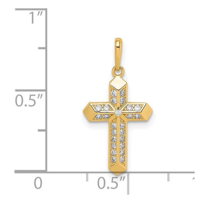 Million Charms 14K Yellow Gold Themed Relgious Cross (Cubic Zirconia) CZ Pendant