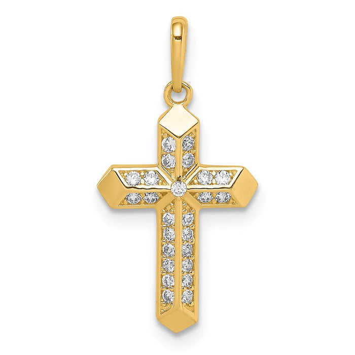 Million Charms 14K Yellow Gold Themed Relgious Cross (Cubic Zirconia) CZ Pendant