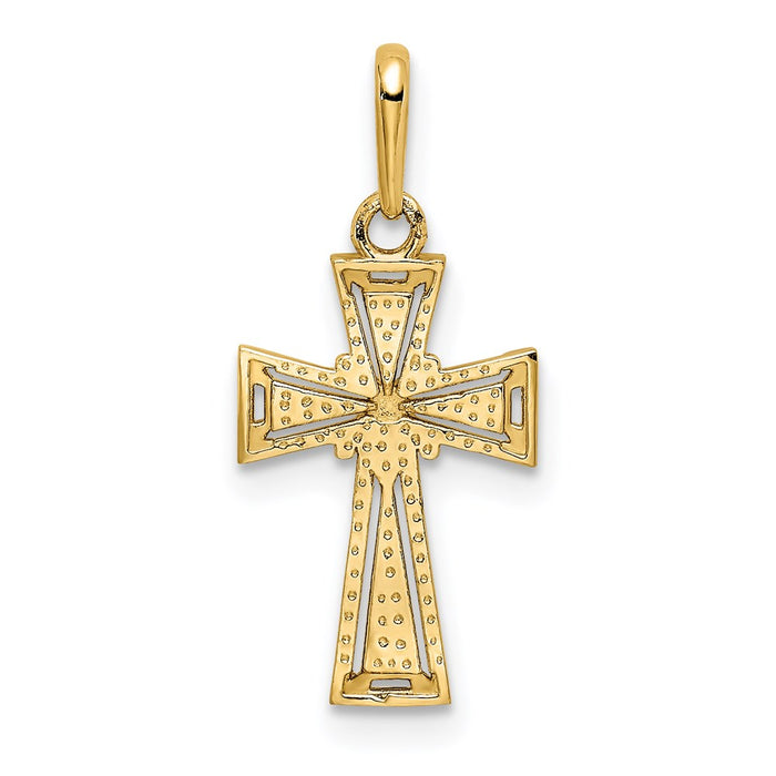 Million Charms 14K Yellow Gold Themed Diamond-Cut Relgious Cross Pendant