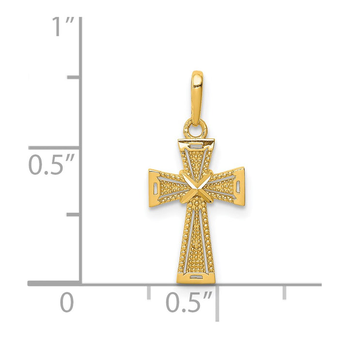 Million Charms 14K Yellow Gold Themed Diamond-Cut Relgious Cross Pendant