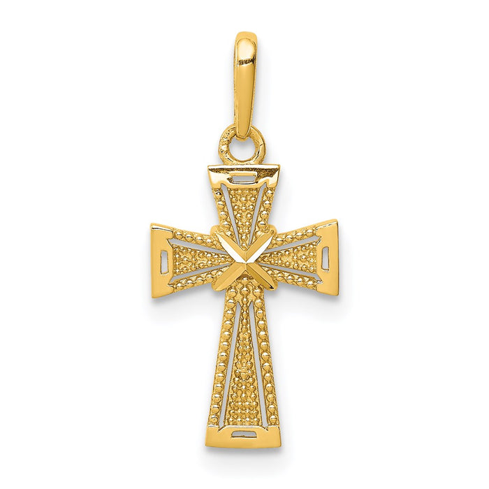 Million Charms 14K Yellow Gold Themed Diamond-Cut Relgious Cross Pendant