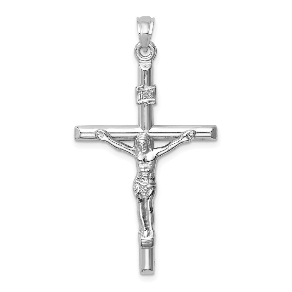 Million Charms 14K White Gold Themed Hollow Relgious Crucifix Pendant