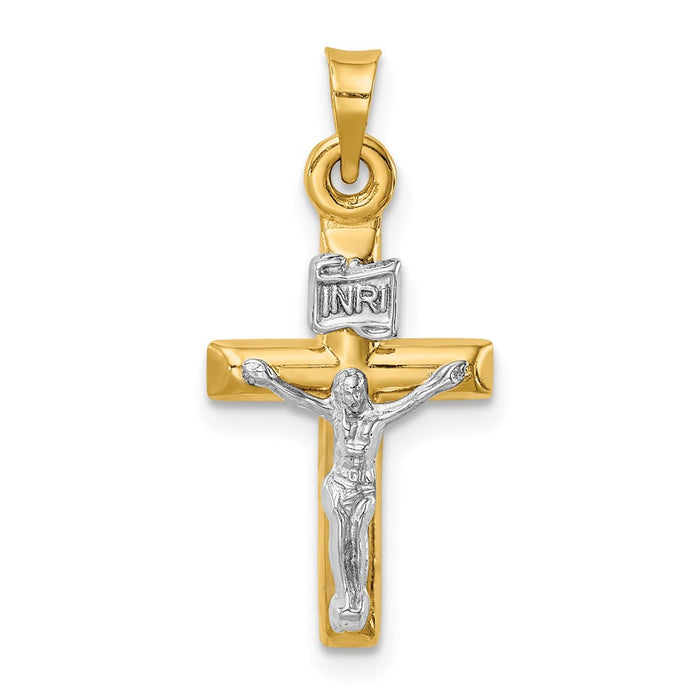 Million Charms 14K Two-Tone Hollow Relgious Crucifix Pendant