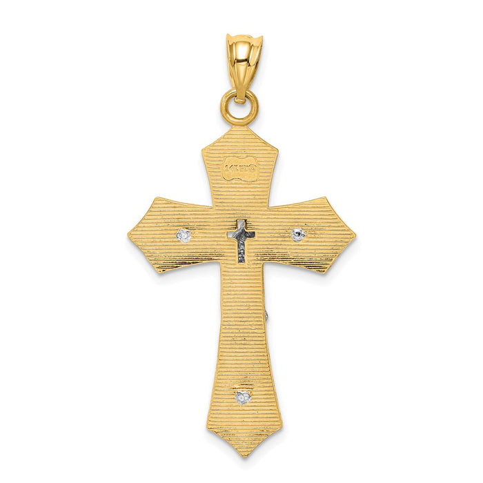 Million Charms 14K Two-Tone Brushed & Polished Inri Relgious Crucifix Relgious Cross Pendant