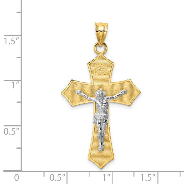 Million Charms 14K Two-Tone Brushed & Polished Inri Relgious Crucifix Relgious Cross Pendant