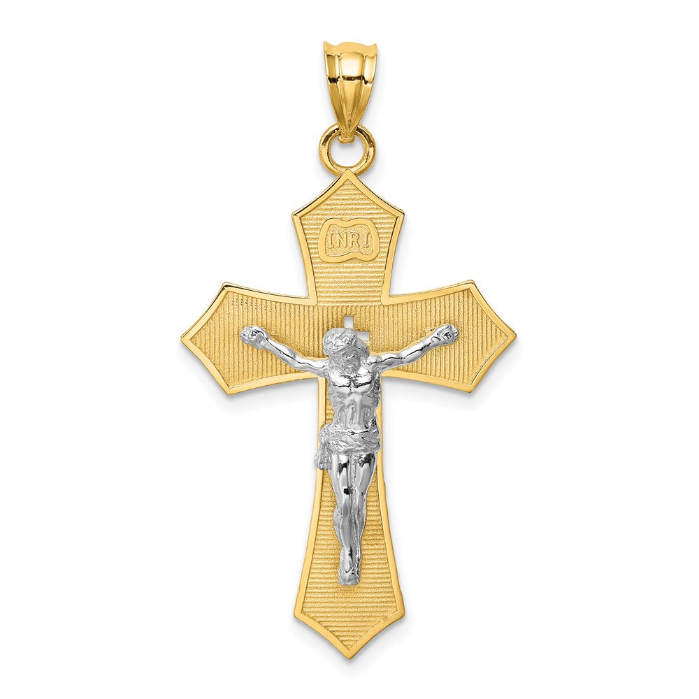 Million Charms 14K Two-Tone Brushed & Polished Inri Relgious Crucifix Relgious Cross Pendant