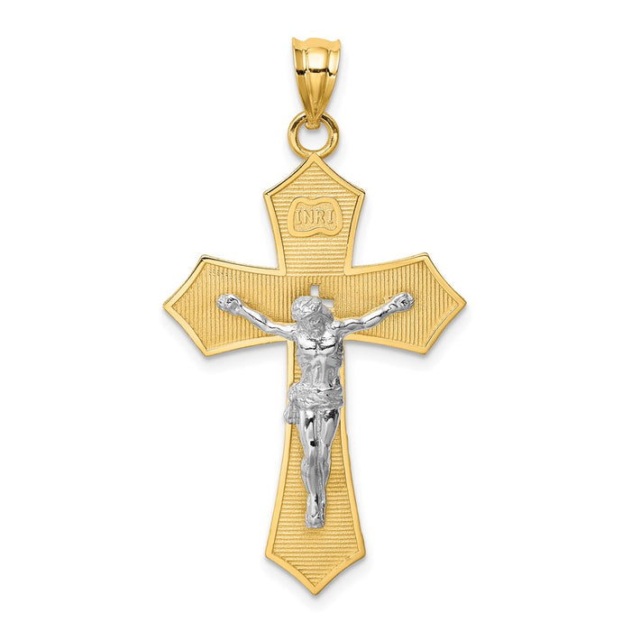 Million Charms 14K Two-Tone Brushed & Polished Inri Relgious Crucifix Relgious Cross Pendant