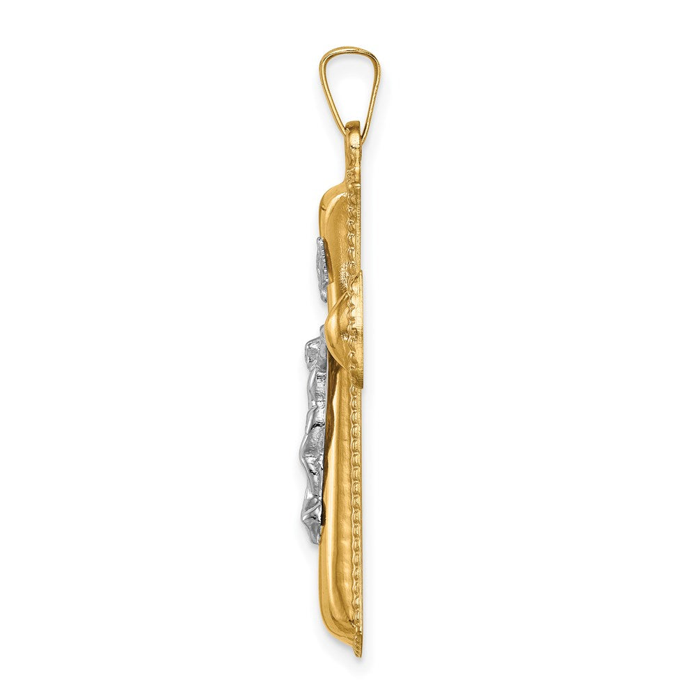 Million Charms 14K Two-Tone Hollow Polished Beaded Edge Crucifix