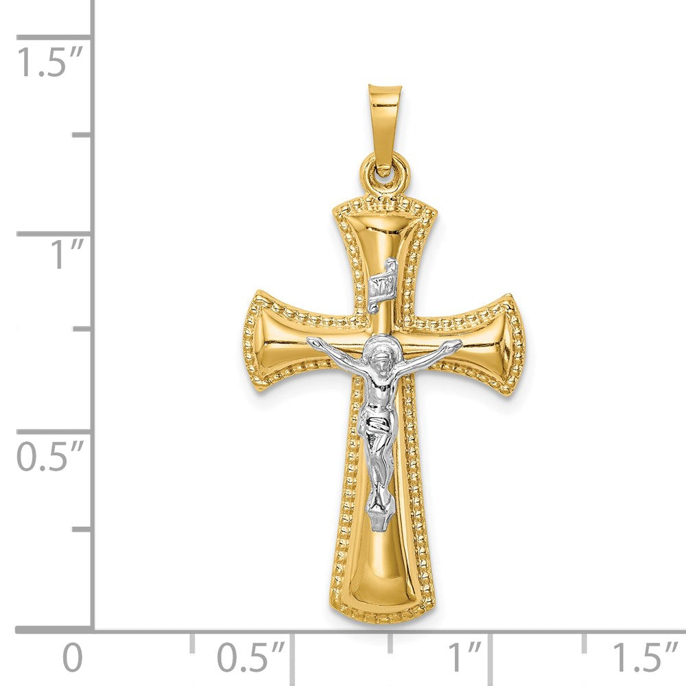 Million Charms 14K Two-Tone Hollow Polished Beaded Edge Crucifix