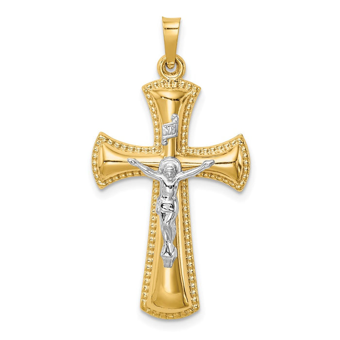 Million Charms 14K Two-Tone Hollow Polished Beaded Edge Crucifix