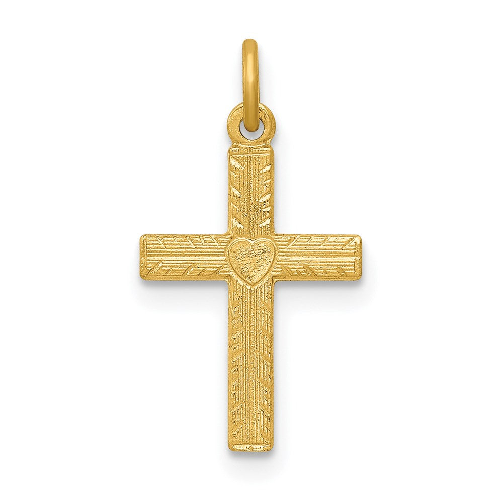Million Charms 14K Yellow Gold Themed Heart Relgious Cross Charm