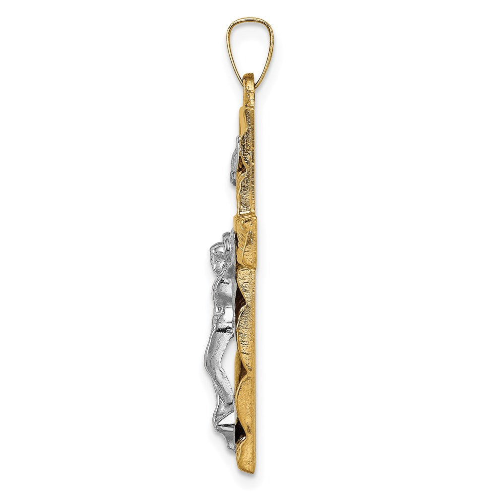 Million Charms 14K Two-Tone Hollow Polished Textured Latin Crucifix