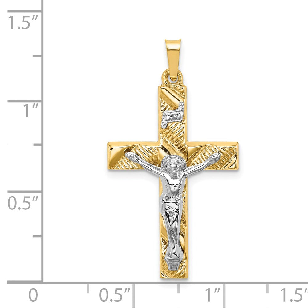 Million Charms 14K Two-Tone Hollow Polished Textured Latin Crucifix