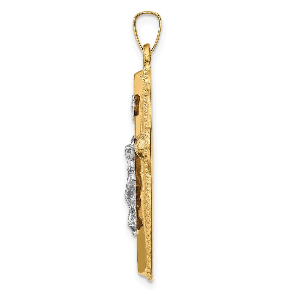 Million Charms 14K Two-Tone Hollow Polished Beaded Edge Crucifix
