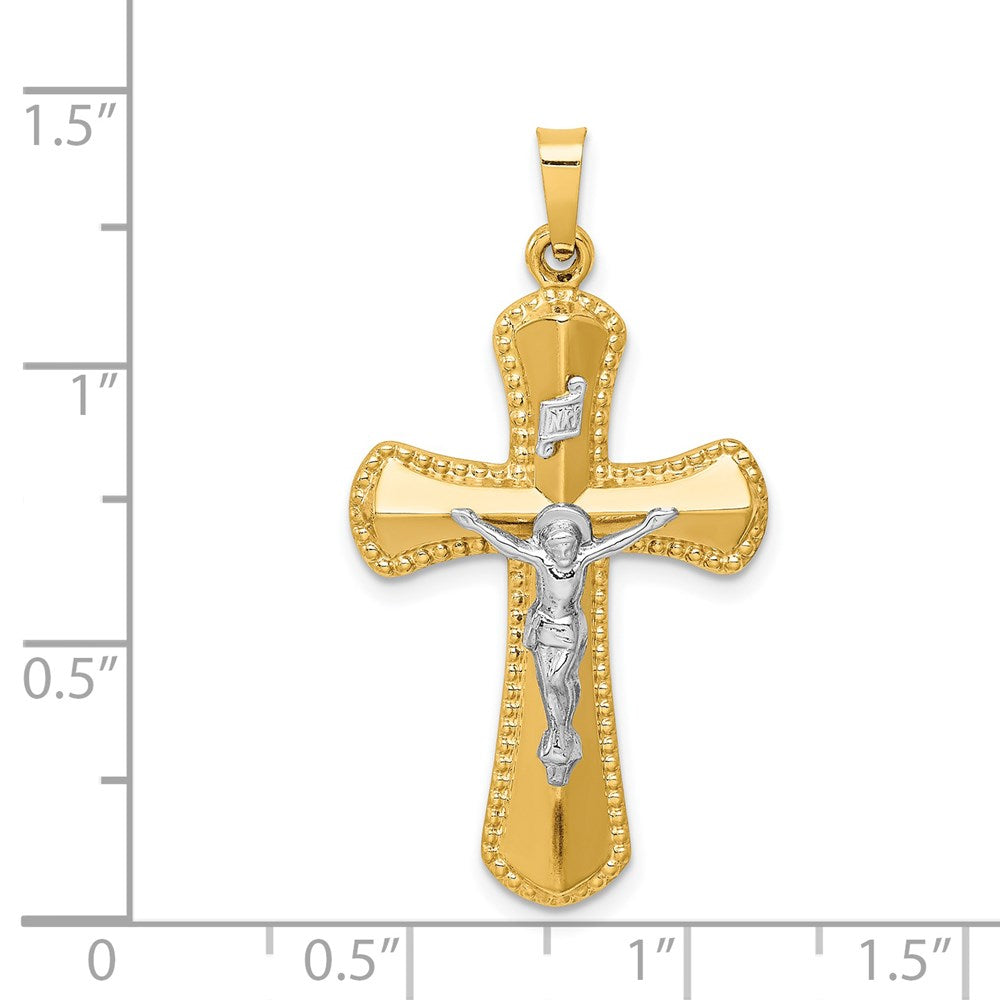 Million Charms 14K Two-Tone Hollow Polished Beaded Edge Crucifix