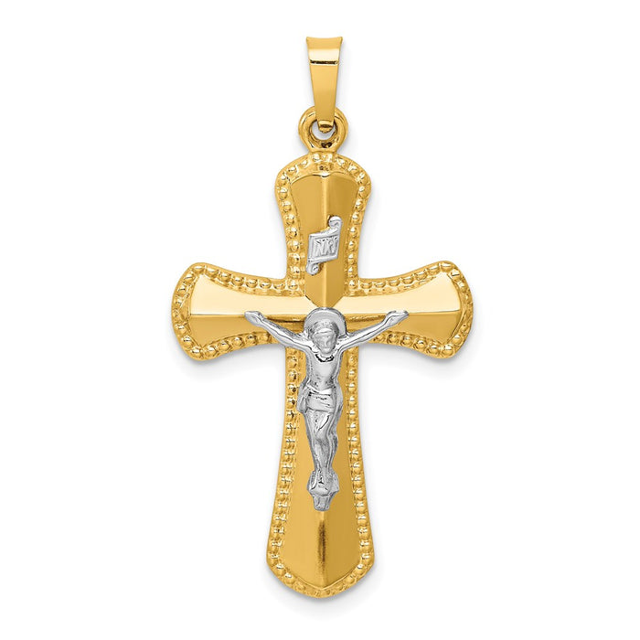 Million Charms 14K Two-Tone Hollow Polished Beaded Edge Crucifix