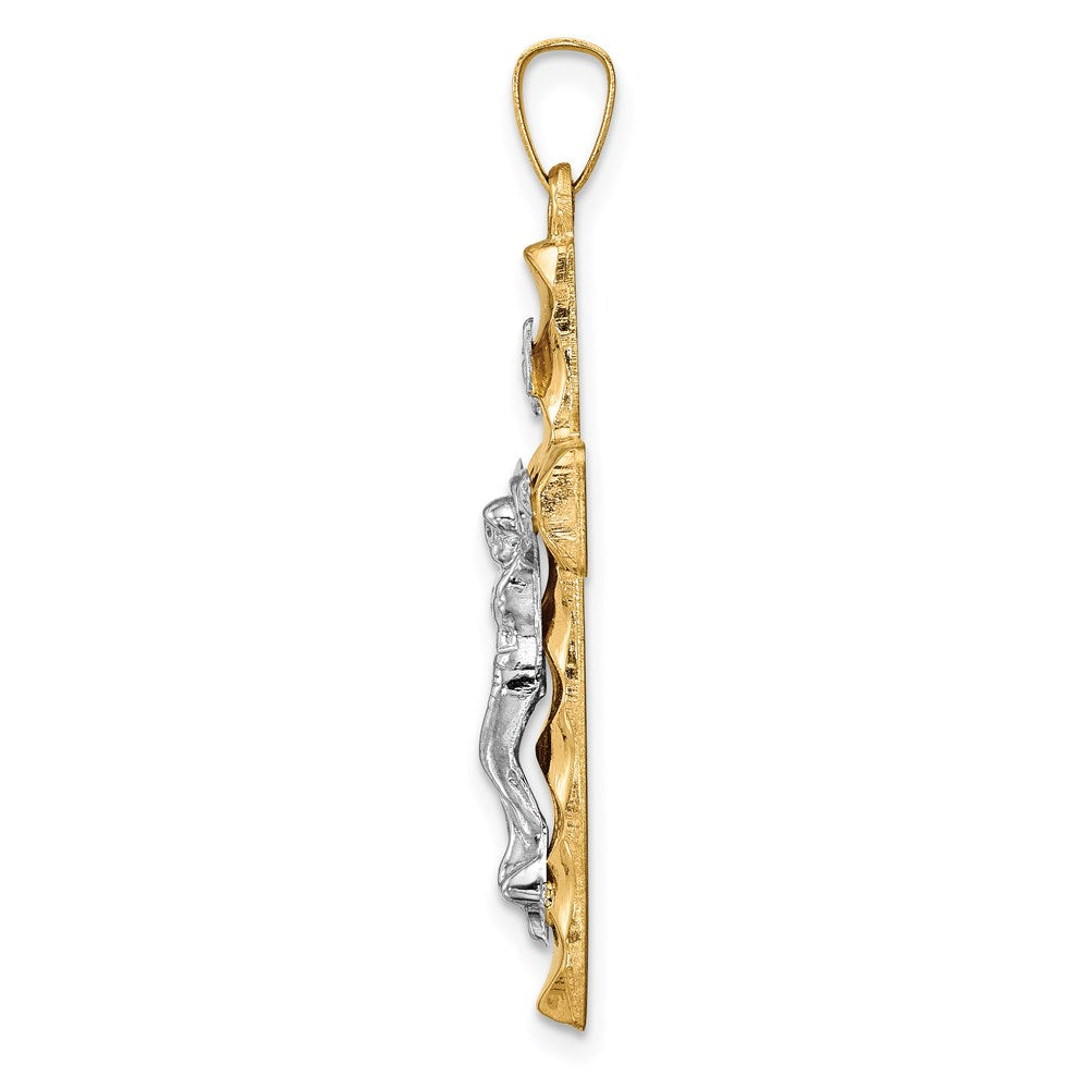 Million Charms 14K Two-Tone Hollow Polished Textured Latin Crucifix