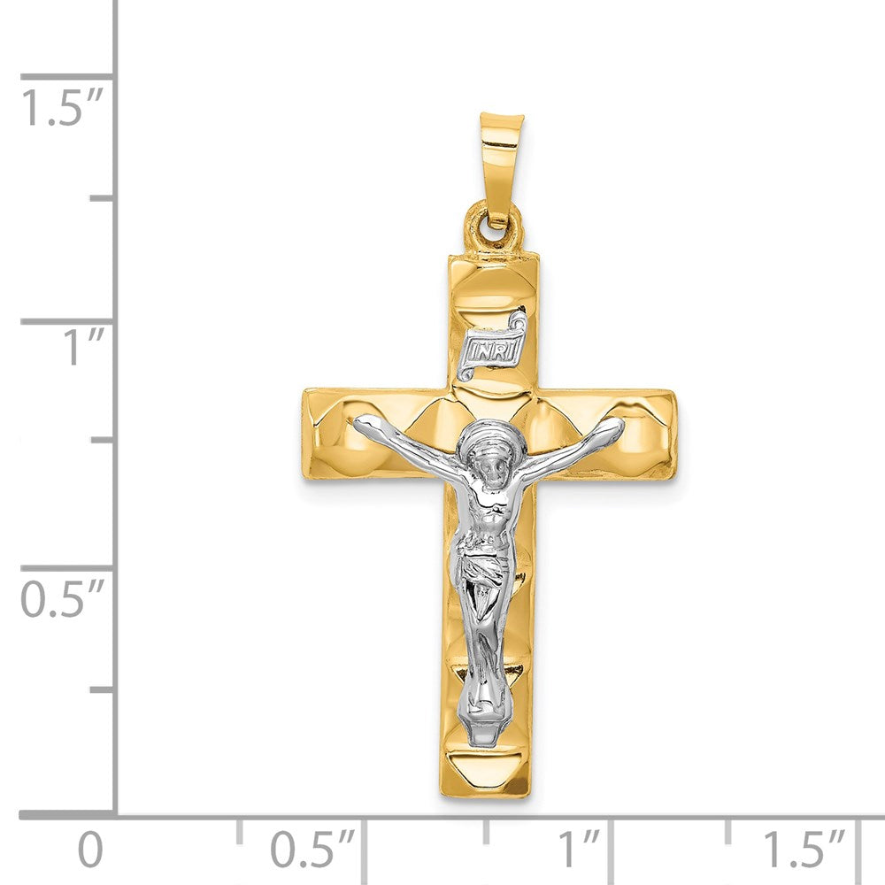 Million Charms 14K Two-Tone Hollow Polished Textured Latin Crucifix