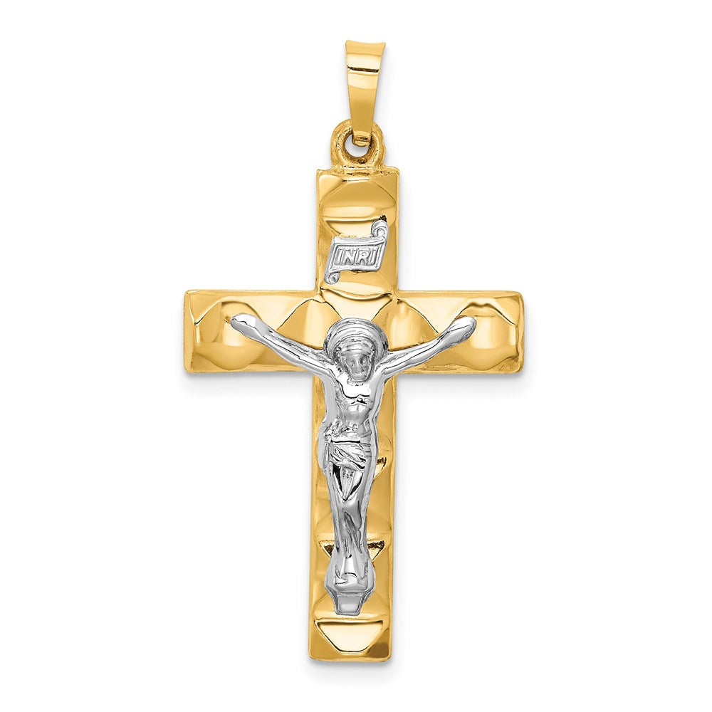 Million Charms 14K Two-Tone Hollow Polished Textured Latin Crucifix