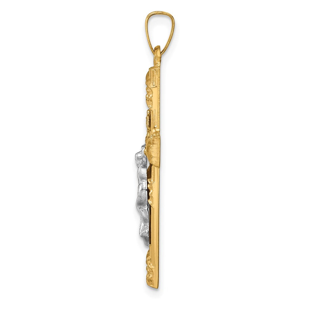 Million Charms 14K Two-Tone Hollow Polished Textured & Striped Latin Crucifix