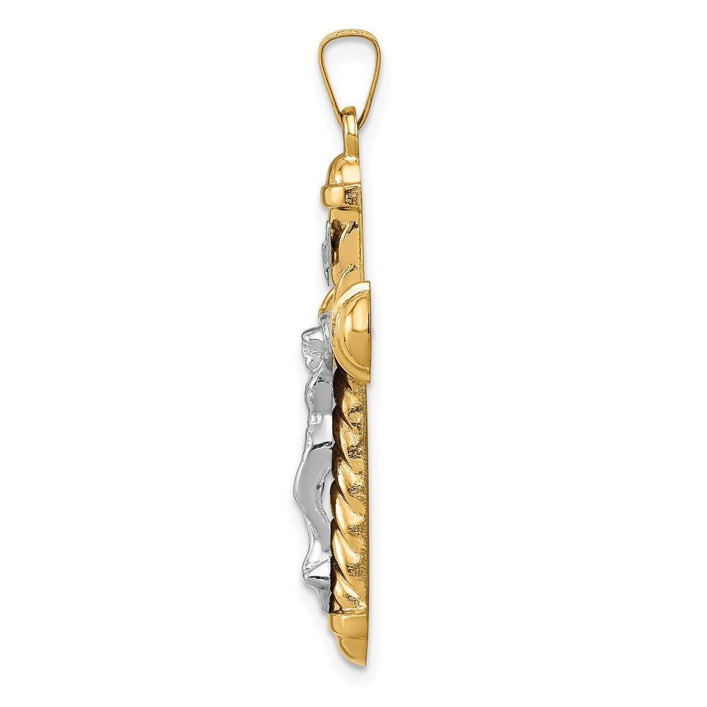 Million Charms 14K Two-Tone Hollow Polished Chevron Design Crucifix