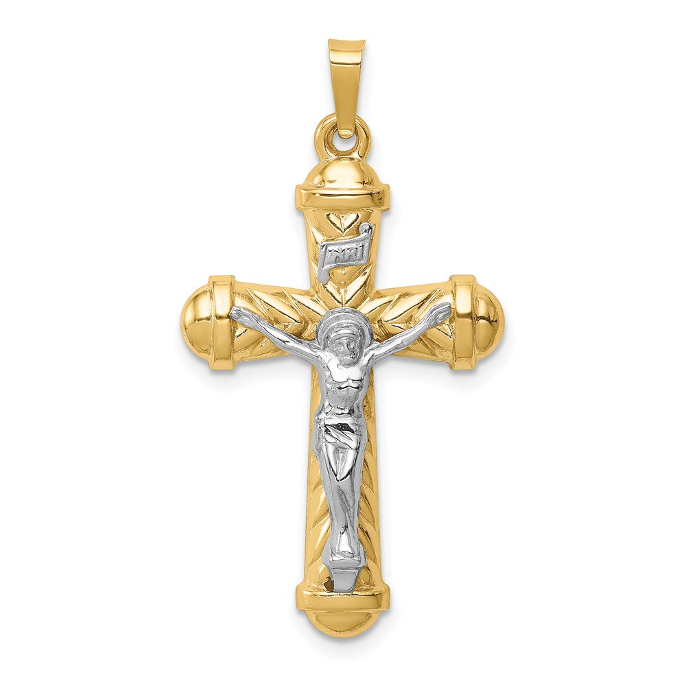 Million Charms 14K Two-Tone Hollow Polished Chevron Design Crucifix