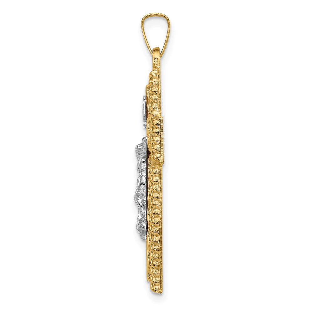 Million Charms 14K Two-Tone Hollow Polished Rope Edge Latin Crucifix