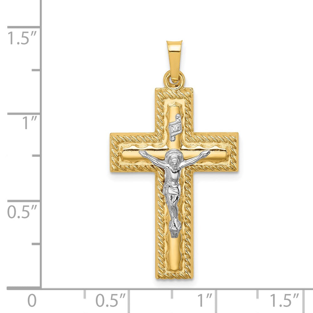 Million Charms 14K Two-Tone Hollow Polished Rope Edge Latin Crucifix