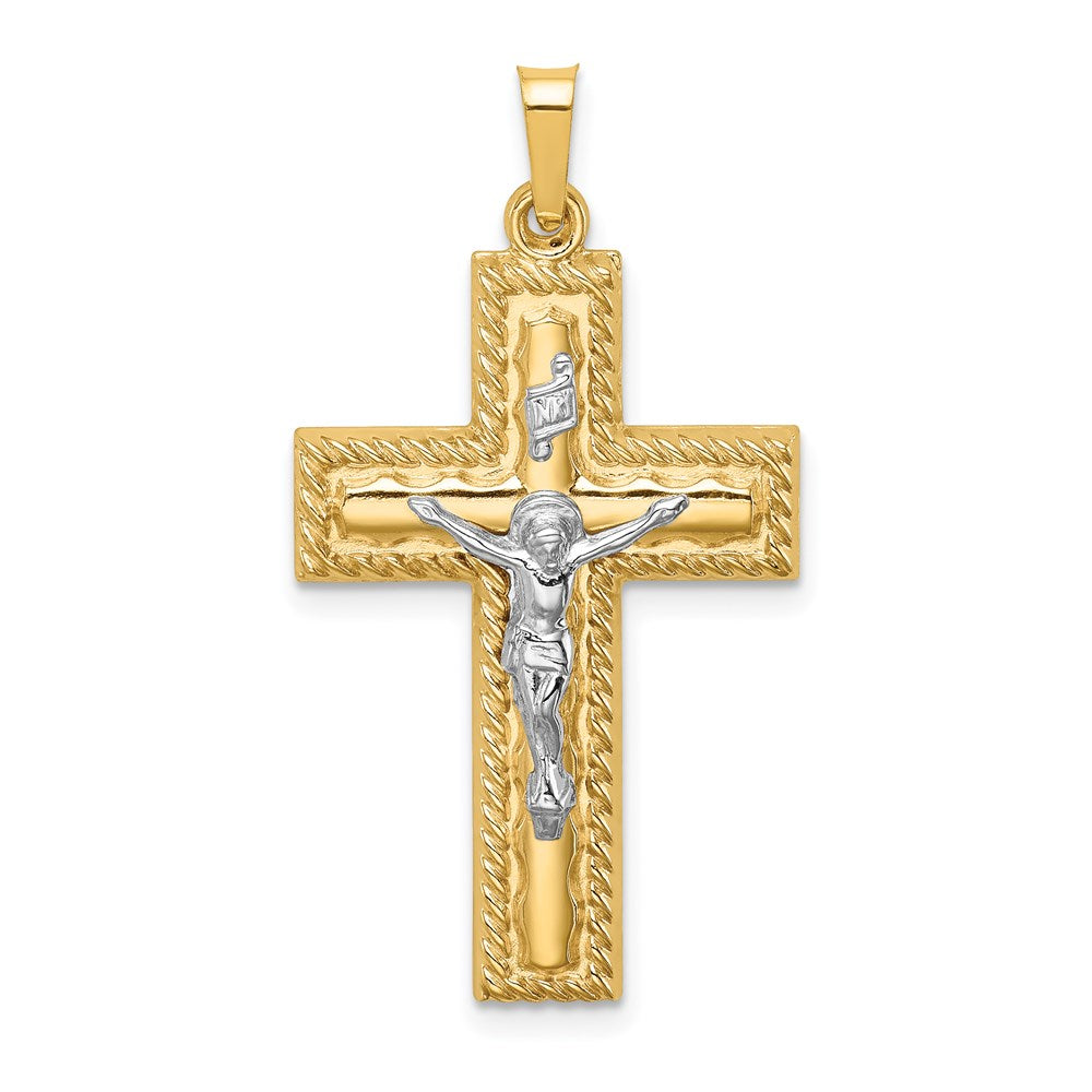 Million Charms 14K Two-Tone Hollow Polished Rope Edge Latin Crucifix