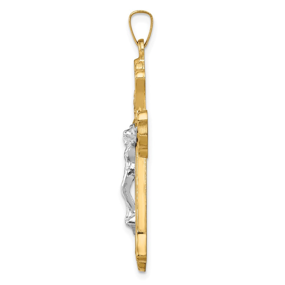 Million Charms 14K Two-Tone Hollow Polished Woven Fleur De Lis Crucifix