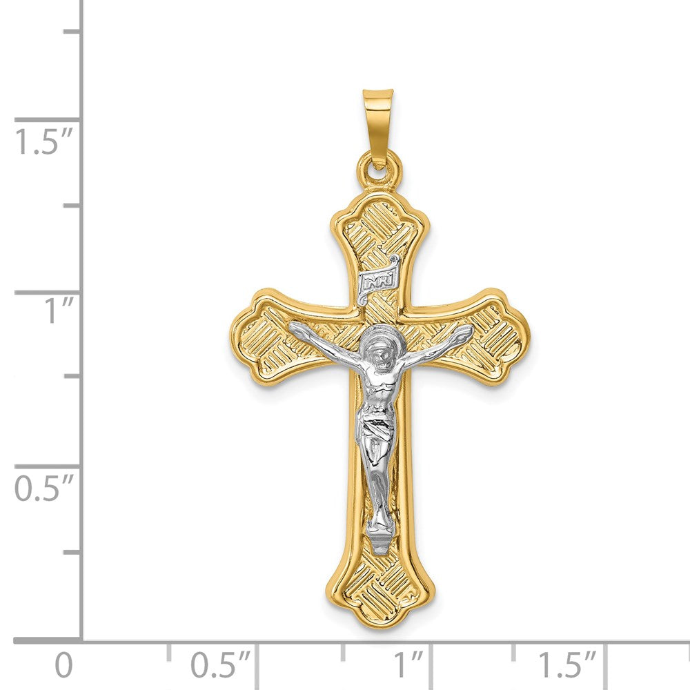 Million Charms 14K Two-Tone Hollow Polished Woven Fleur De Lis Crucifix