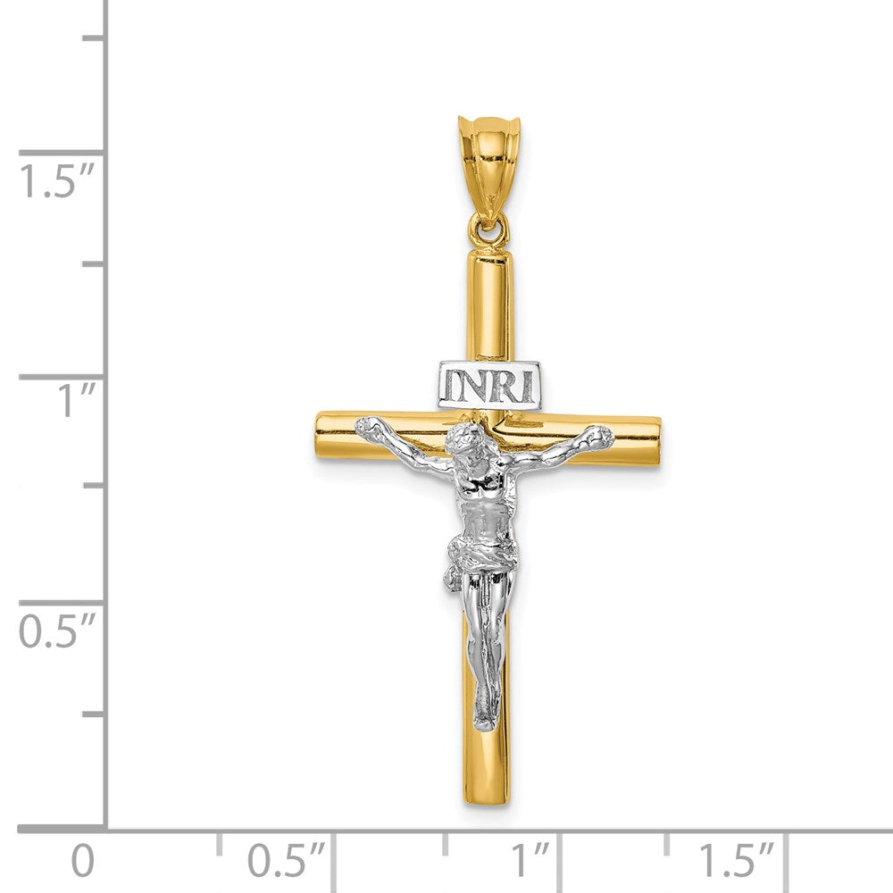 Million Charms 14K Two-Tone Polished Inri Relgious Crucifix Relgious Cross Pendant