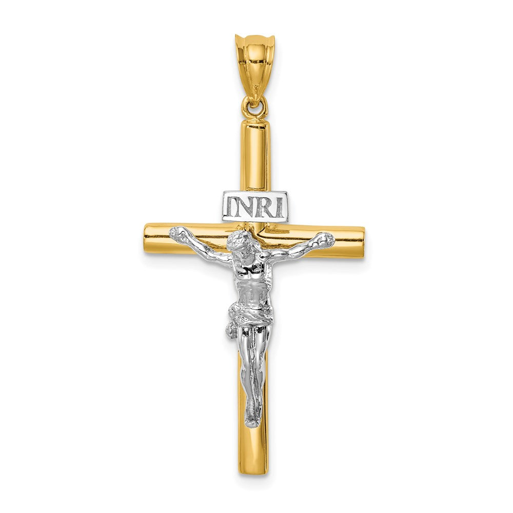 Million Charms 14K Two-Tone Polished Inri Relgious Crucifix Relgious Cross Pendant