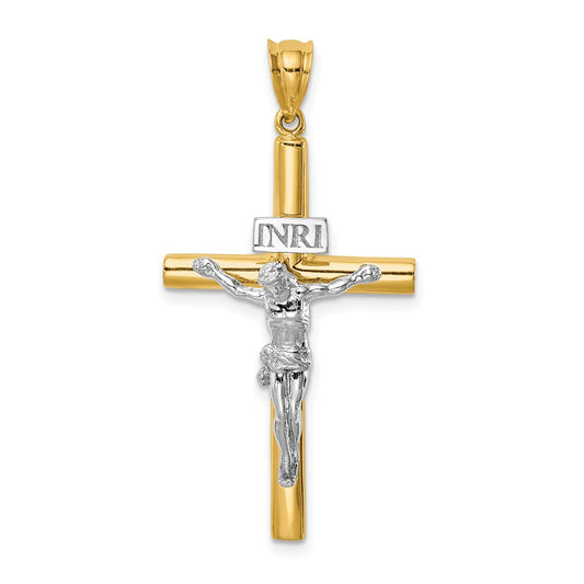 Million Charms 14K Two-Tone Polished Inri Relgious Crucifix Relgious Cross Pendant