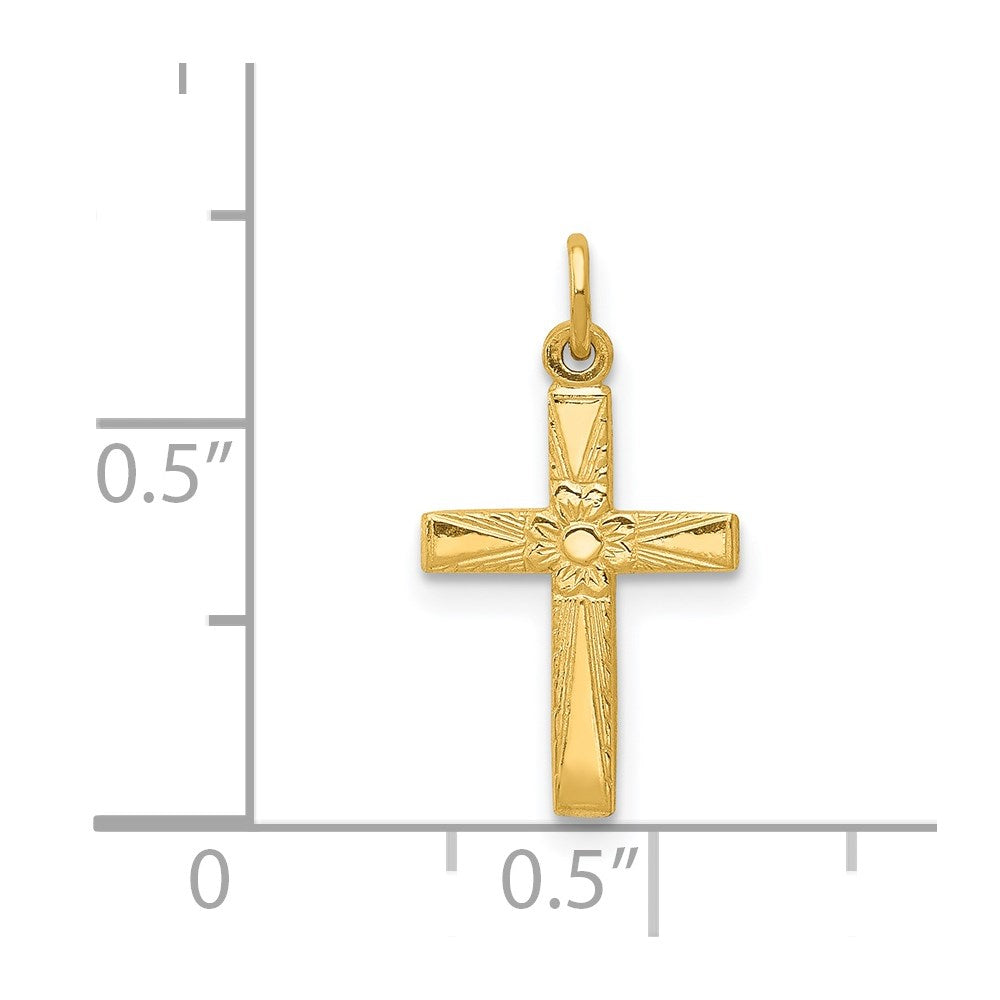 Million Charms 14K Yellow Gold Themed Floral Relgious Cross Charm