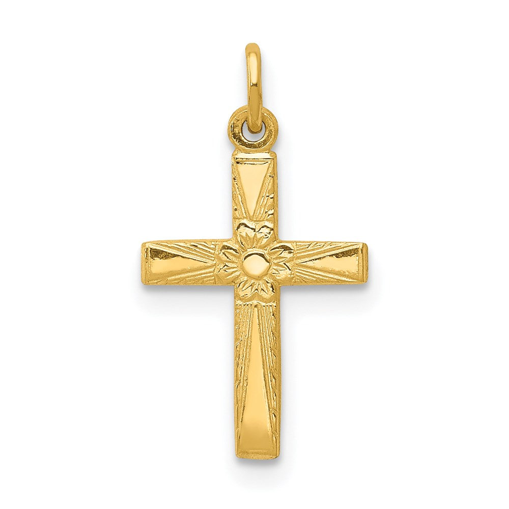 Million Charms 14K Yellow Gold Themed Floral Relgious Cross Charm