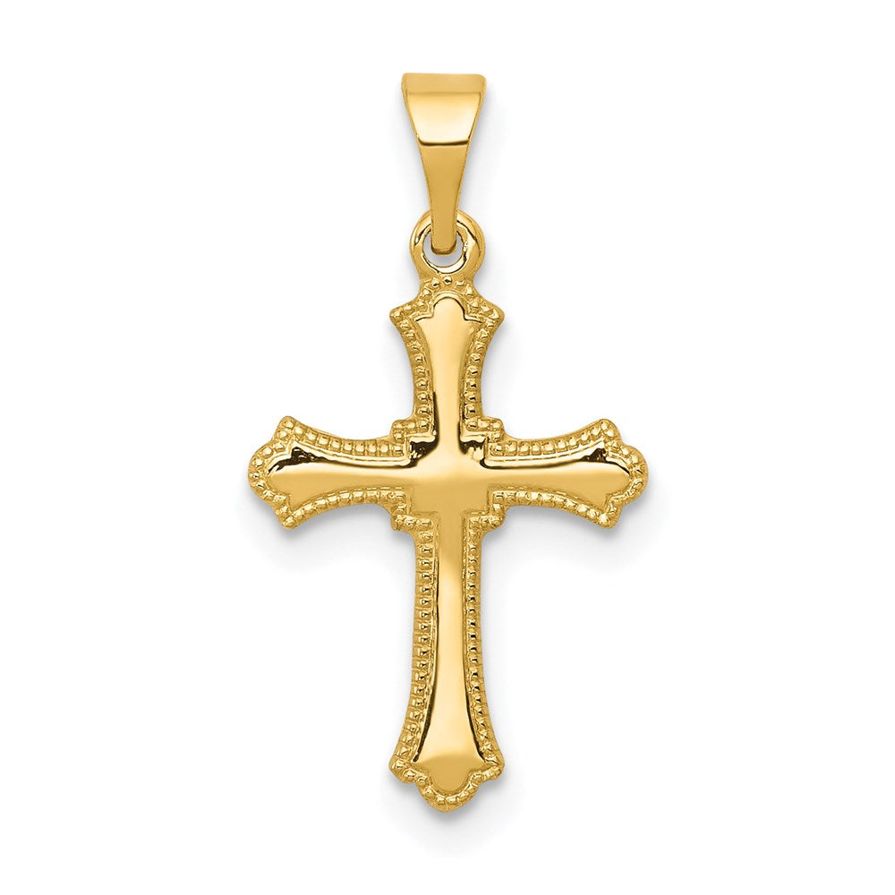 Million Charms 14K Yellow Gold Themed Budded Relgious Cross Charm
