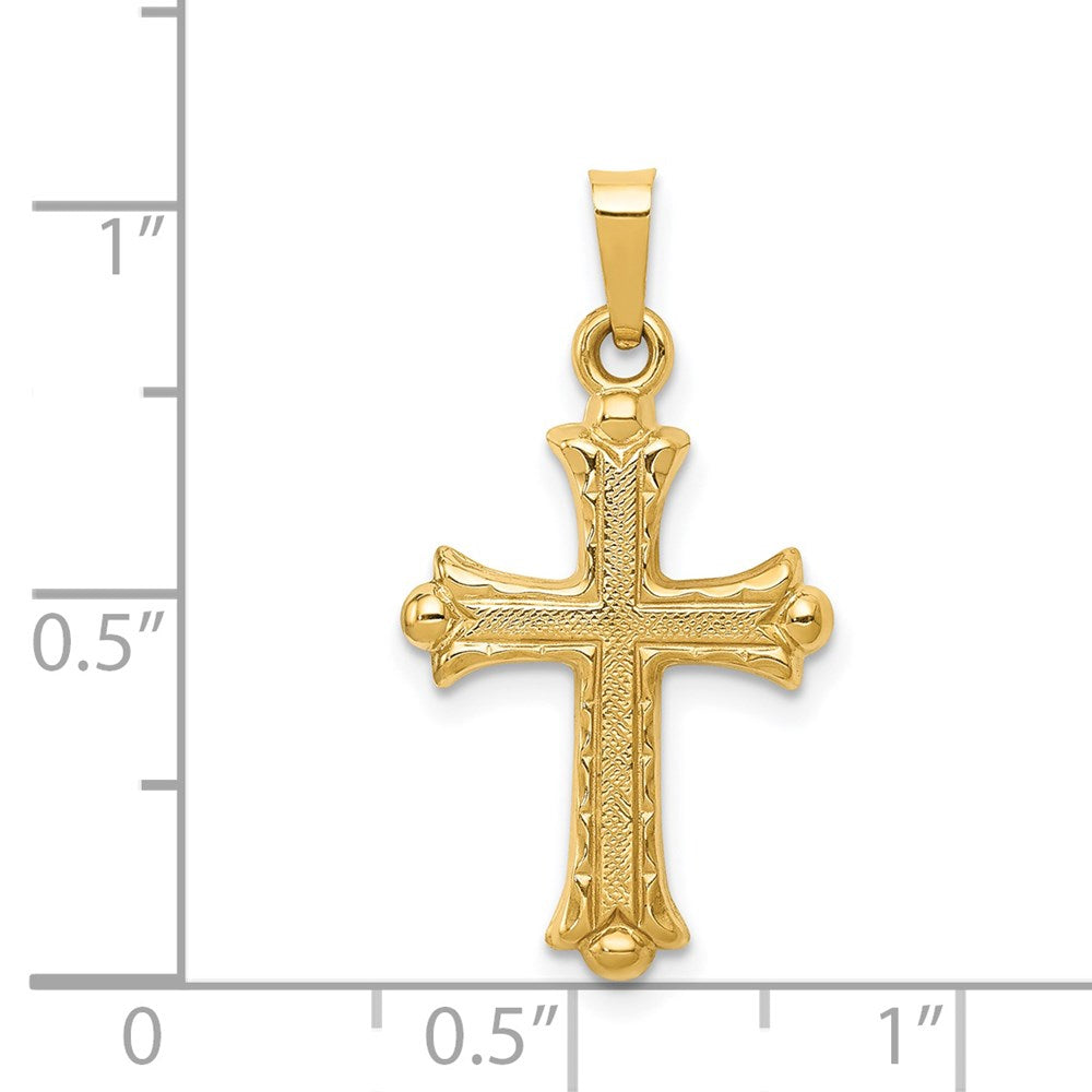 Million Charms 14K Yellow Gold Themed Hollow Fleur De Lis Relgious Cross Pendant