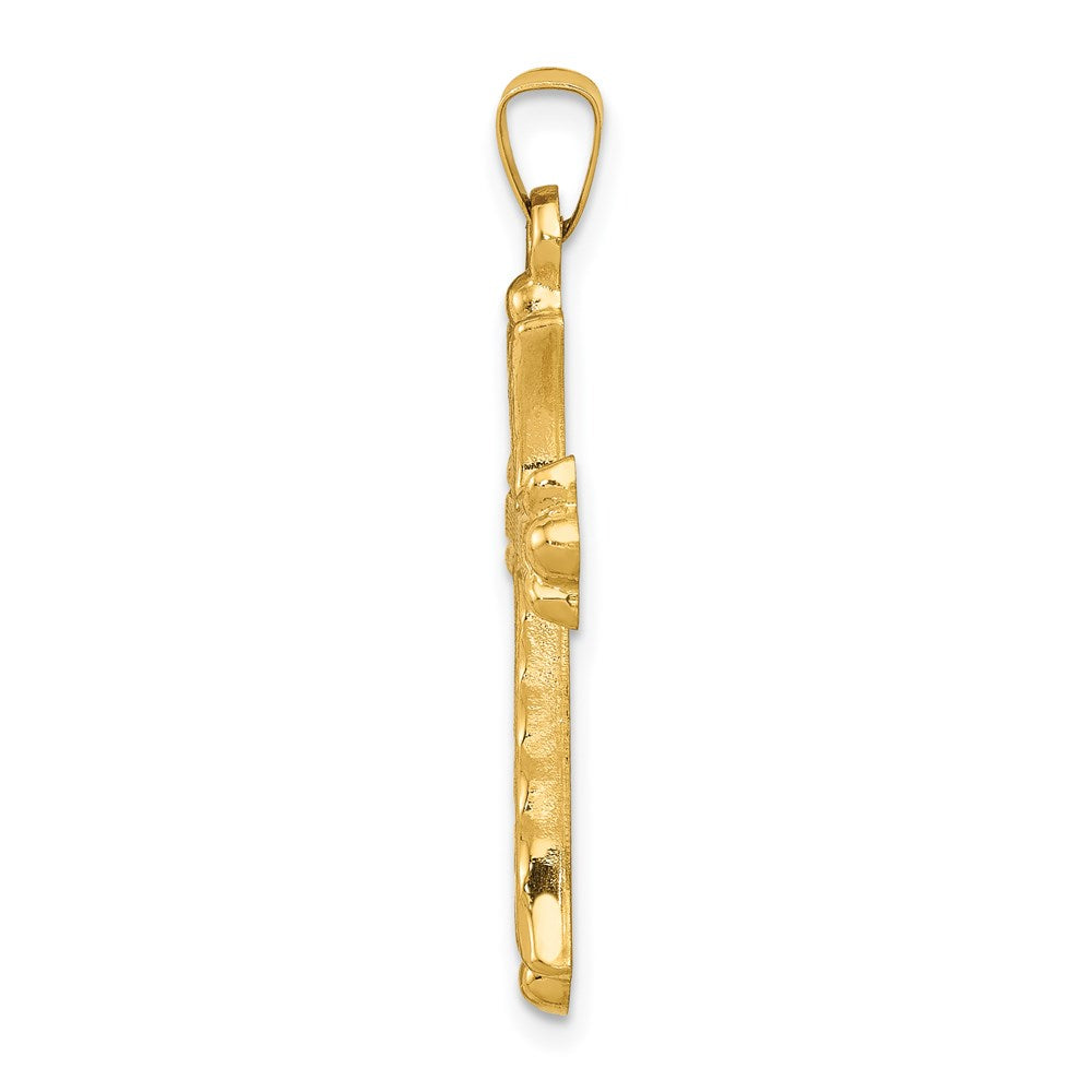 Million Charms 14K Yellow Gold Themed Hollow Fleur De Lis Relgious Cross Pendant