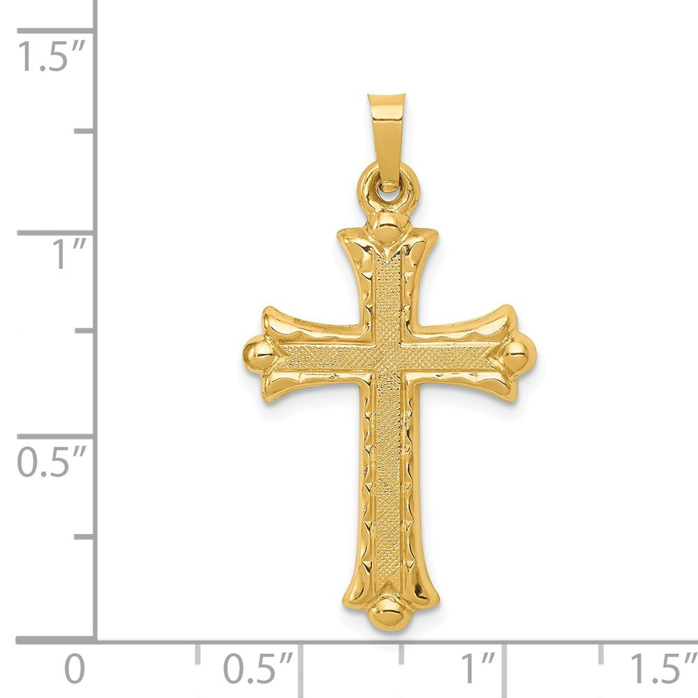 Million Charms 14K Yellow Gold Themed Hollow Fleur De Lis Relgious Cross Pendant
