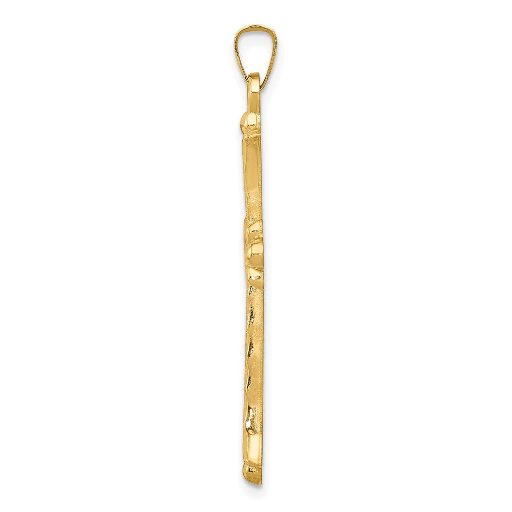 Million Charms 14K Yellow Gold Themed Hollow Fleur De Lis Relgious Cross Pendant