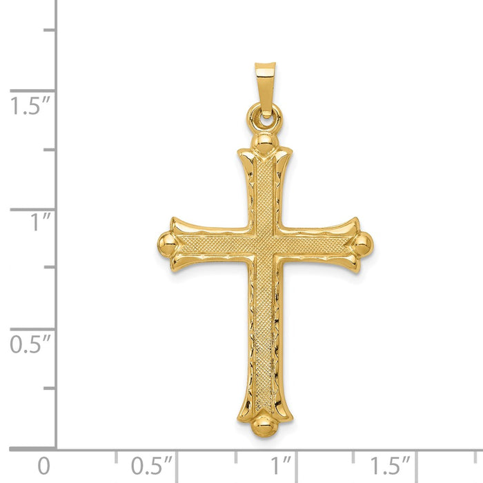 Million Charms 14K Yellow Gold Themed Hollow Fleur De Lis Relgious Cross Pendant