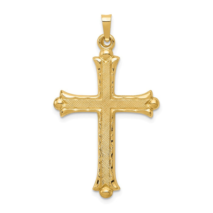 Million Charms 14K Yellow Gold Themed Hollow Fleur De Lis Relgious Cross Pendant